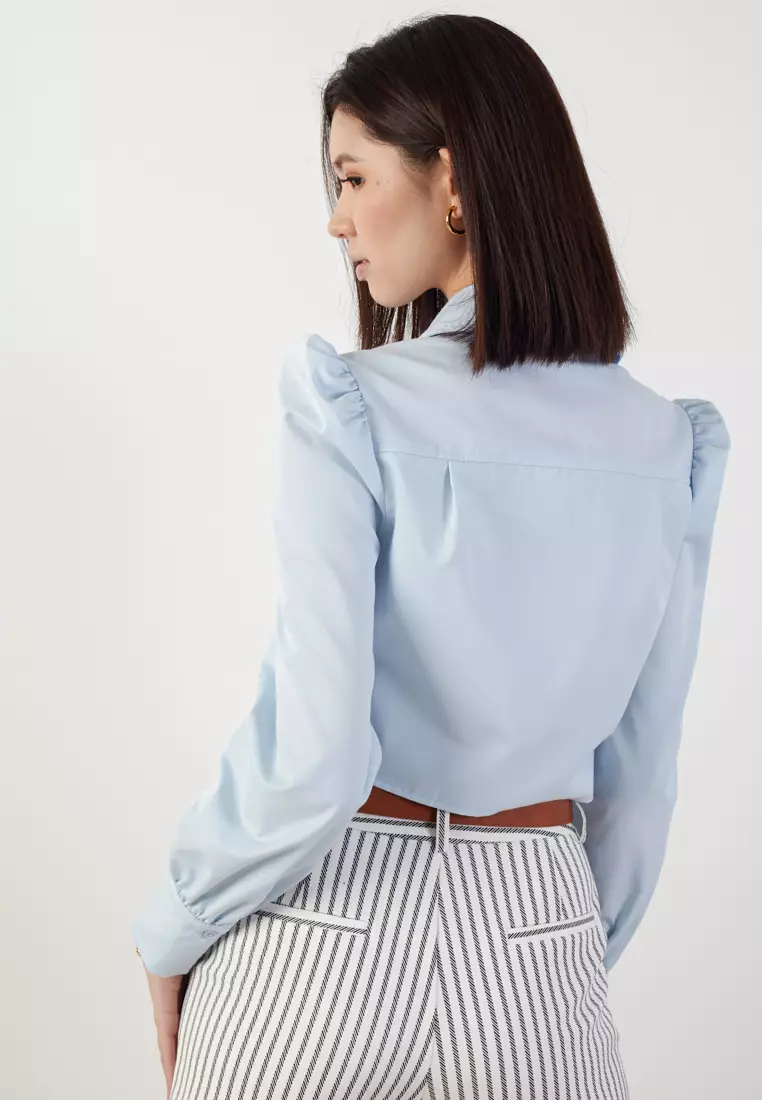 Button-Up Top With Long Puff Sleeves
