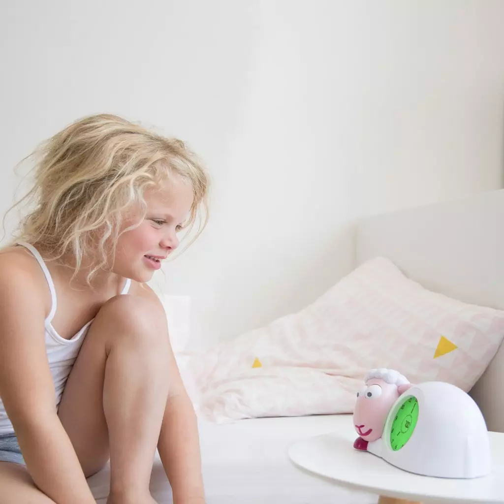 [Zazu Kids] SAM the Lamb, Sleep Trainer with Nightlight, Comes with Analogue and Digital Clock for Kids - Grey