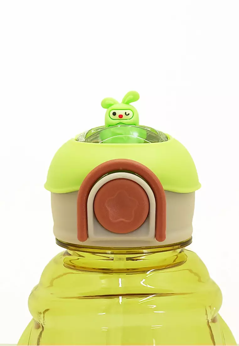 Wakakids Botol Minum Anak Plastik Model Boneka dengan Sedotan dan Tali Panjang Free Sticker Lucu 2D dan 3D 1 Liter K262 Venhs Hijau