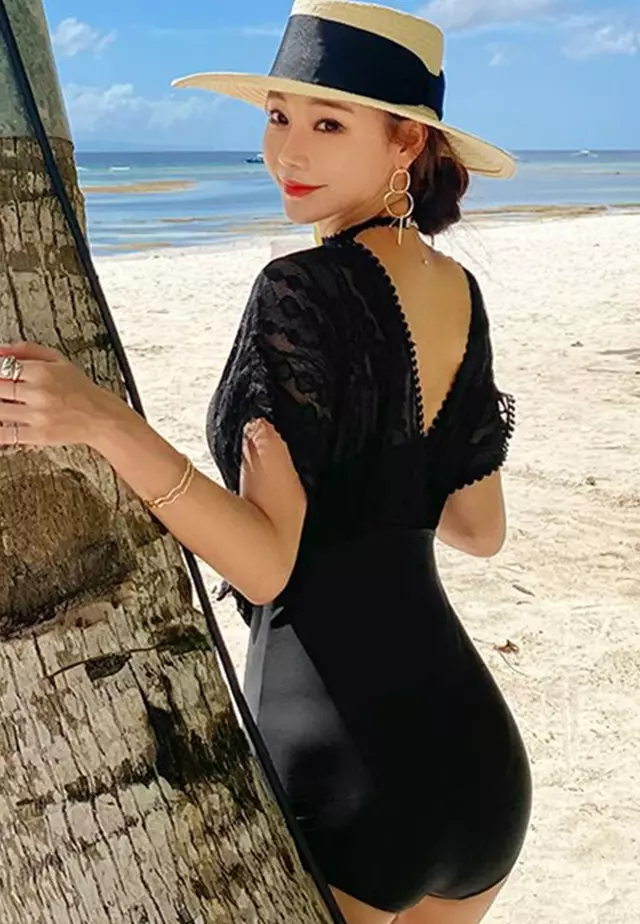 Korean Style See Through Deep-V Push-Up One-Piece Swimsuit A21031808