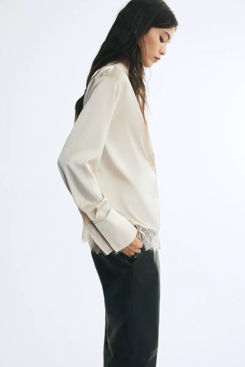 Oversized lace-trimmed shirt
