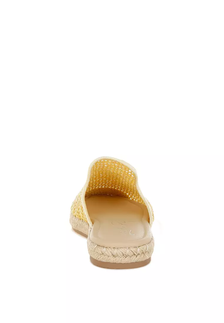 黃色拉菲草帆布鞋