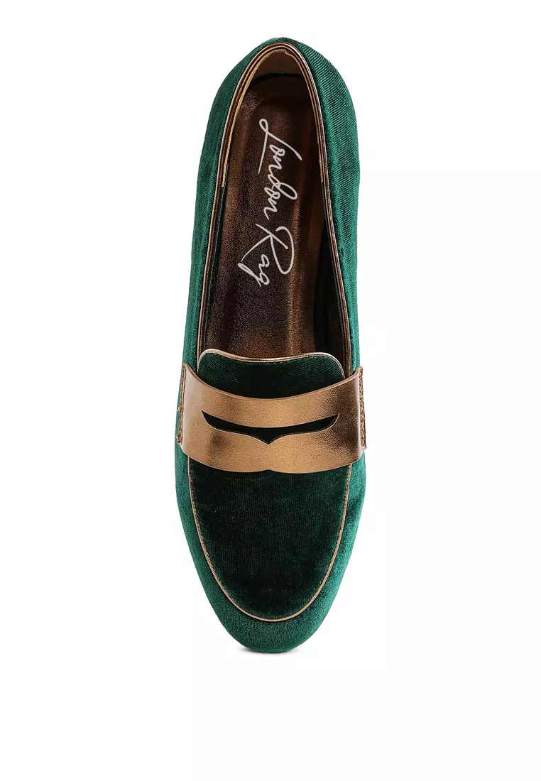 Sepatu Loafer Beludru Tali Penny Warna Hijau