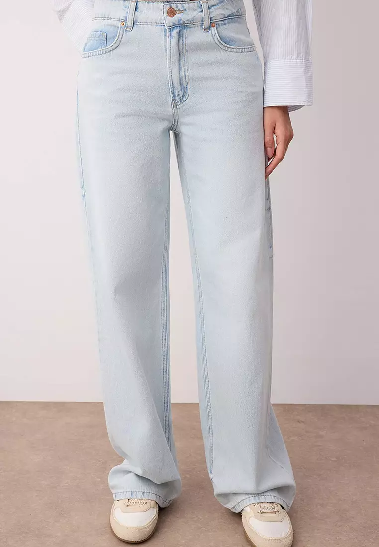 Light Blue Low Waist Wide Leg Jeans