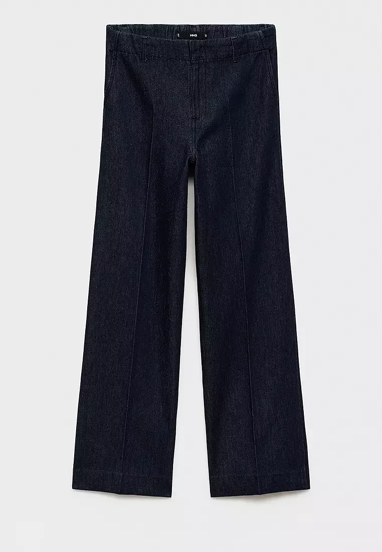 High-Waisted Wide Leg Denim Trousers