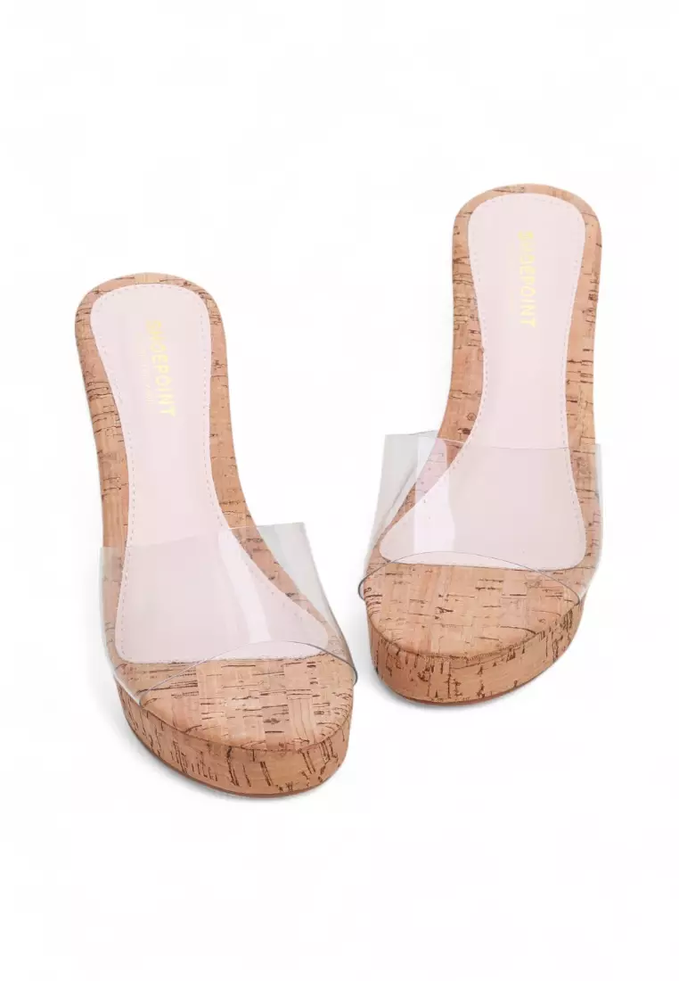 Ladies Slip on Wedges Transparent 02092 White Croc
