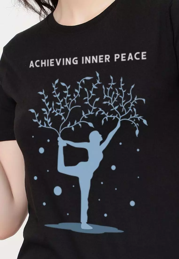 Inner Peace Relaxed Short Sleeve Stylish Black Cotton Casual Graphic Print Tee/TShirt