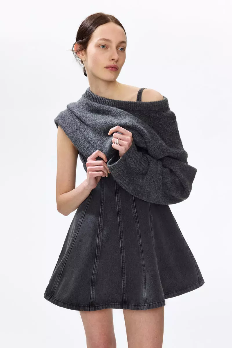 Flared-skirt denim dress