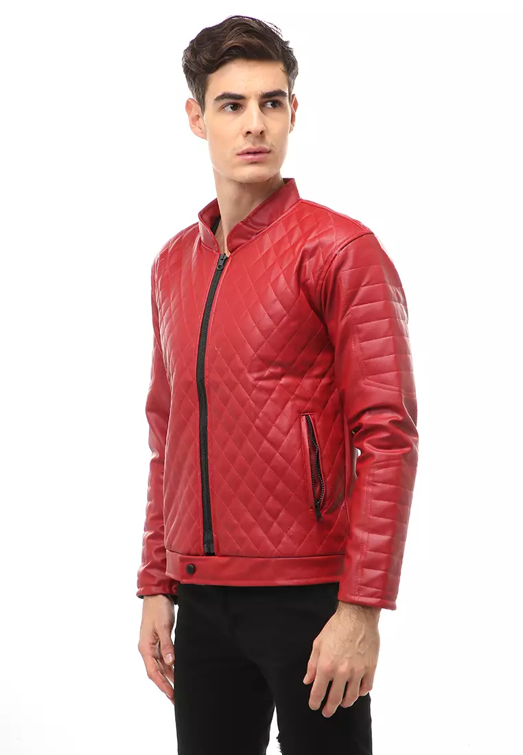 Halbert Outerwear Jaket Kulit Pria Waterproof & Windproof Material Leather ORIGINAL - Red