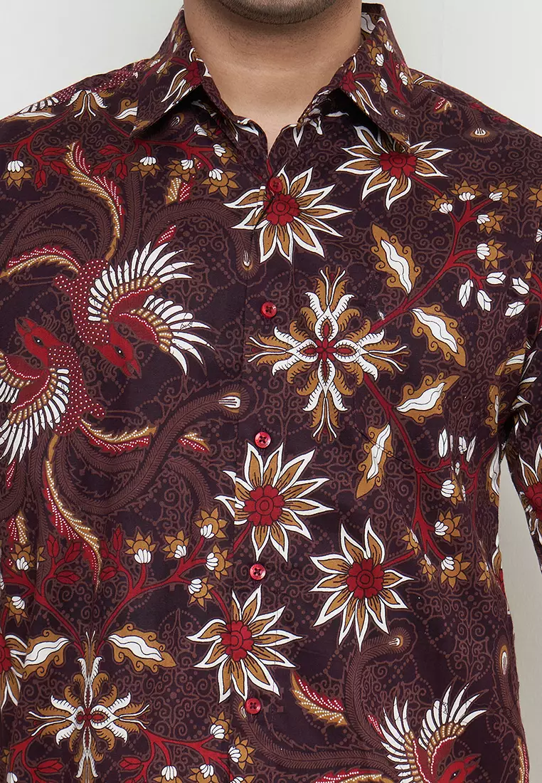 Regfit Barata Maroon Kemeja Batik Pria Lengan Pendek