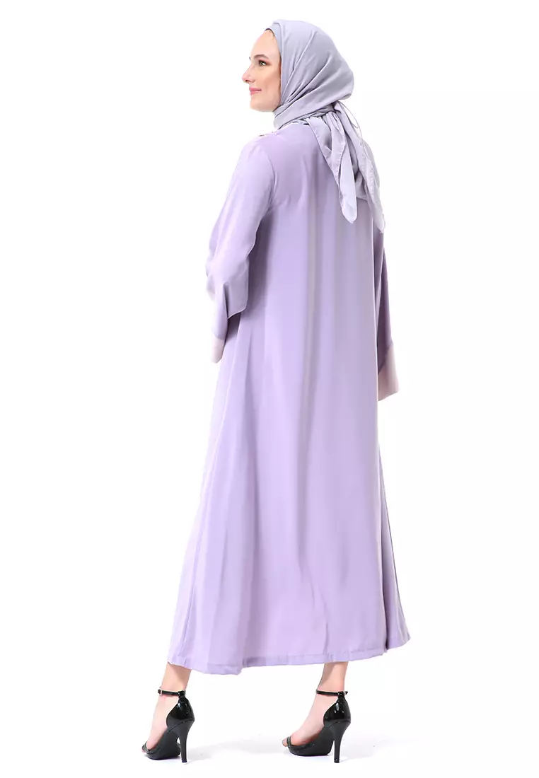 Catlana Long Hidden Pocket Abaya Turkey Variasi Renda Premium High Quality - Lavender