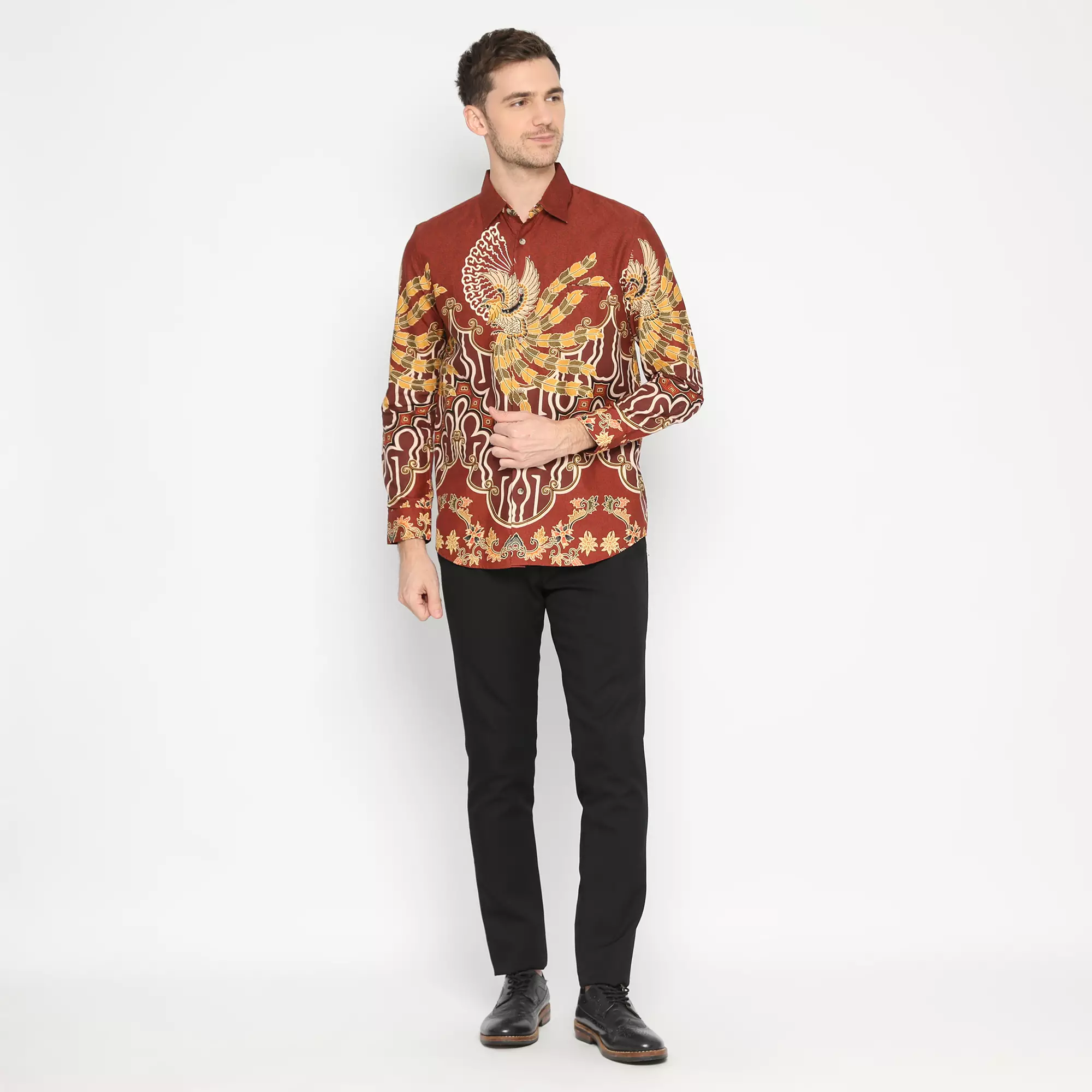 Platini Kemeja Batik Pria Lengan Panjang Coklat Bata Katun 36022