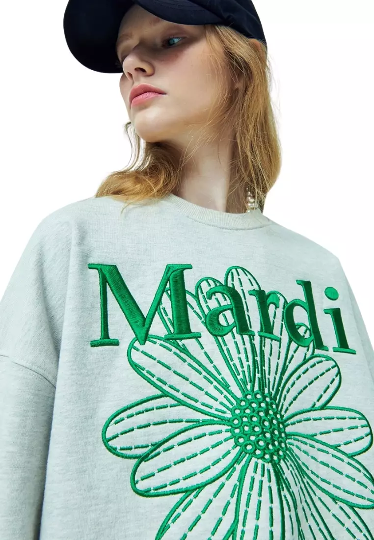 Sweatshirt Flowermardi Needlework - Oatmeal Green