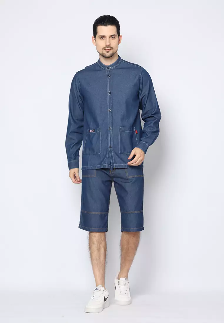 Kemeja Denim Skena L/S Krah Mandarin Saku Besar 182402