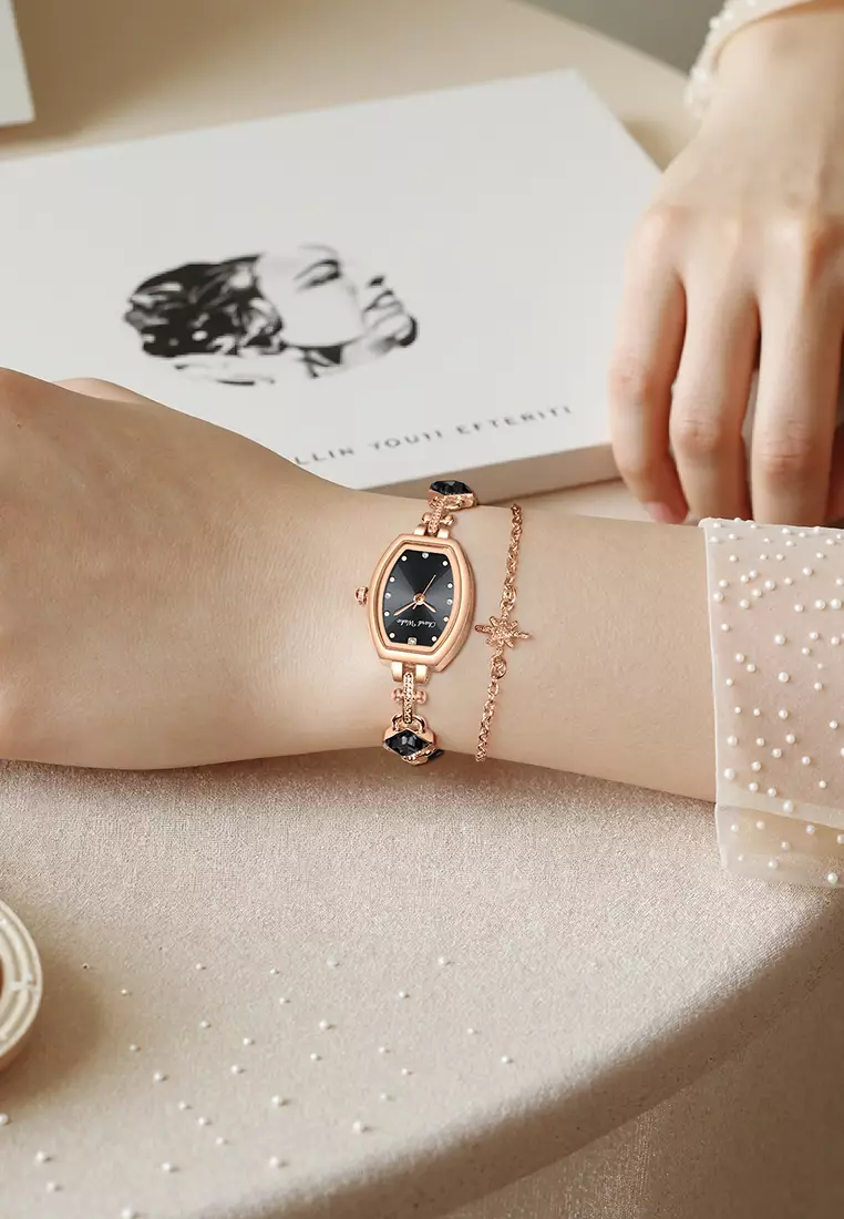 Jam Tangan Wanita Original Korea Gelang Fashion Original Jam Tangan Cewek Anti Air roseblack