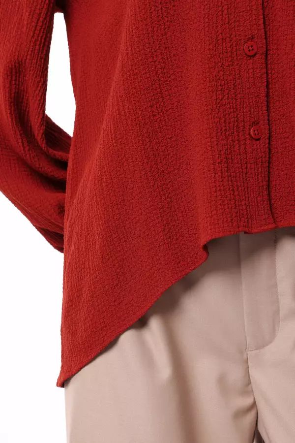 MINIMAL - Tricledot - Blouse V-Neck Lengan Balon - Red Colour Red
