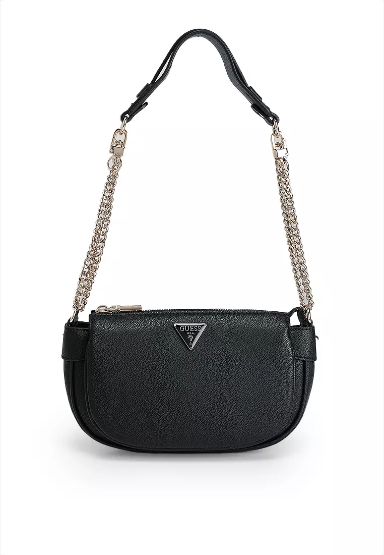 GUESS Fedora Shoulder Bag - Black Pebble PU With Gold Hardware