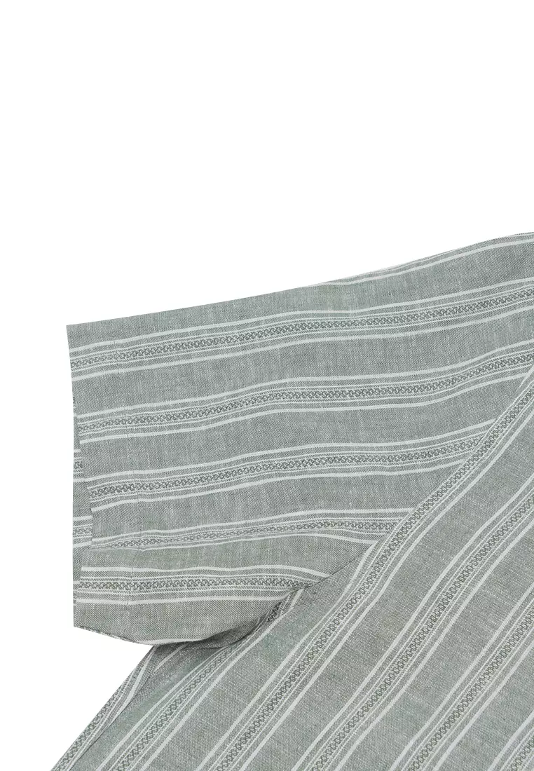 Men's Linen Cotton Poplin Short Sleeves Stripe Shirt