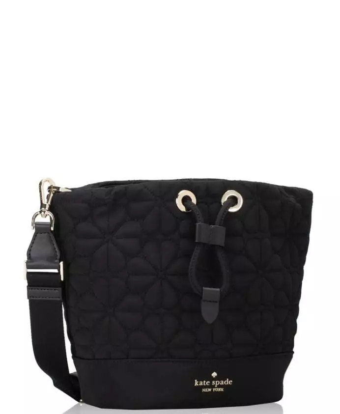KK076 Kate Spade Flower Quilted Nylon Mini Bucket Bag Black
