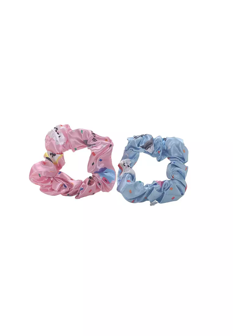 BT21 Ikat Rambut Scrunchies Printing Pink Biru