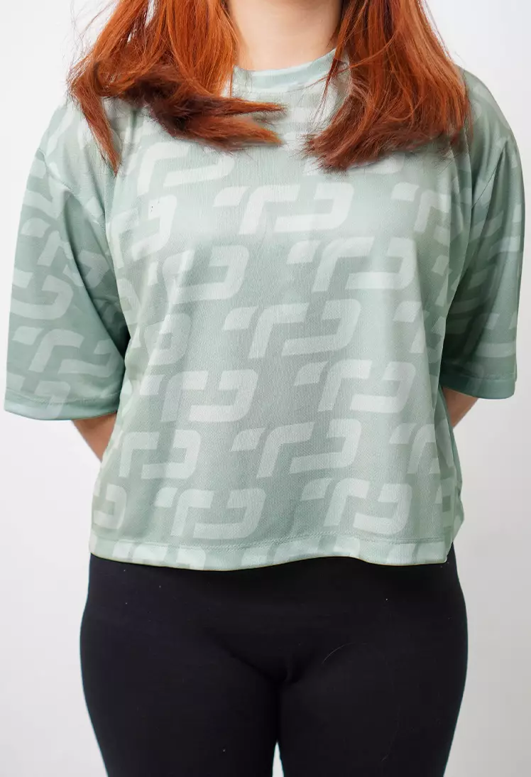 LSB32 baju olahraga wanita crop top oversize big size gym aerobic zumba poundfit senam hijau sage