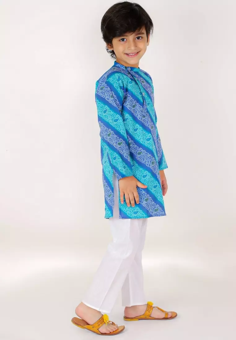 经典蓝色 Lehariya 男孩睡衣库尔塔套装