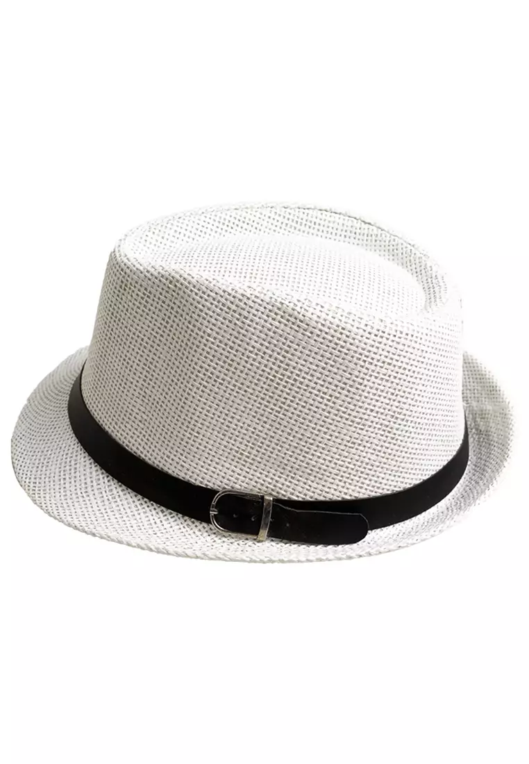 Topi fedora cowboy hat fedora ratan belt white houseofcuff