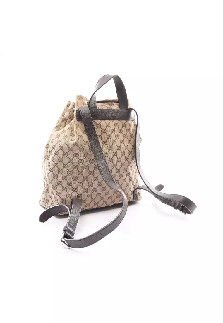 Pre loved Gucci GG canvas Backpack rucksack canvas leather beige Dark brown
