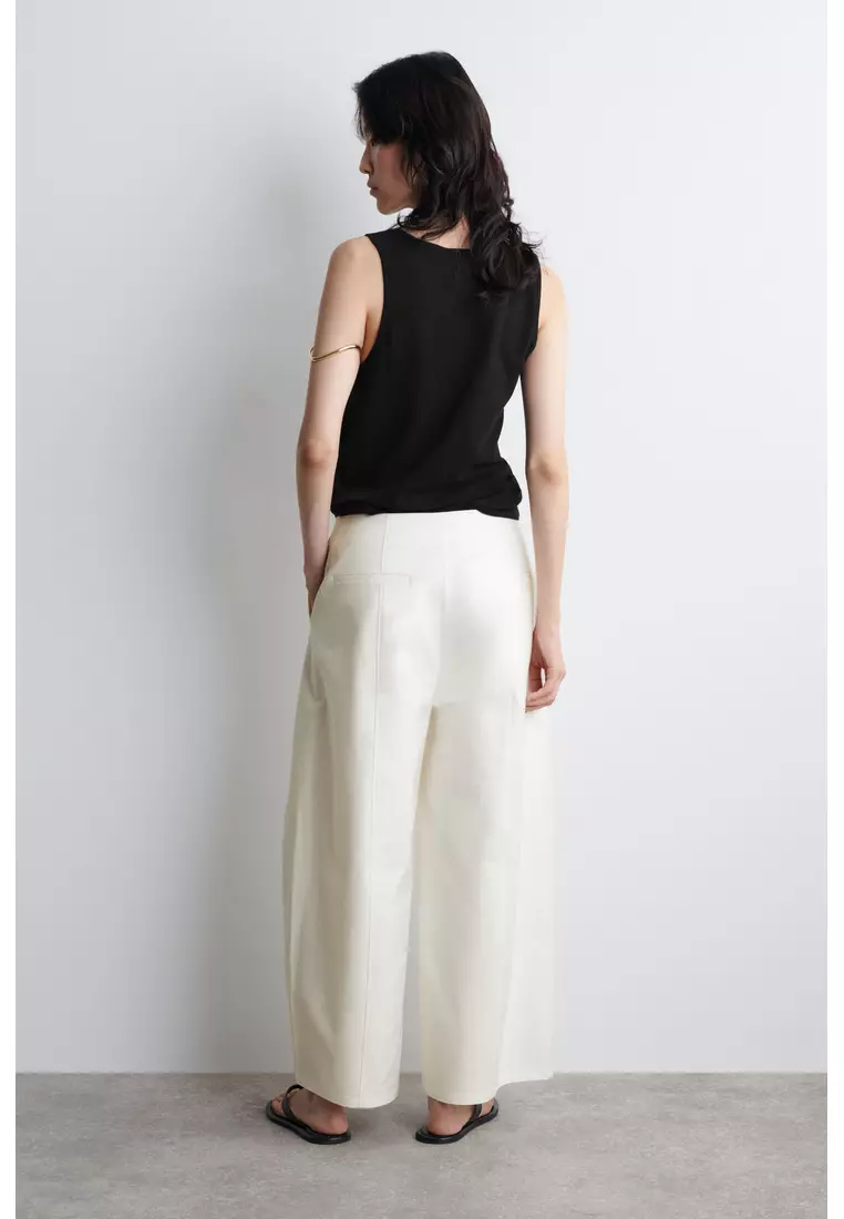 CROPPED BARREL-LEG COTTON TROUSERS