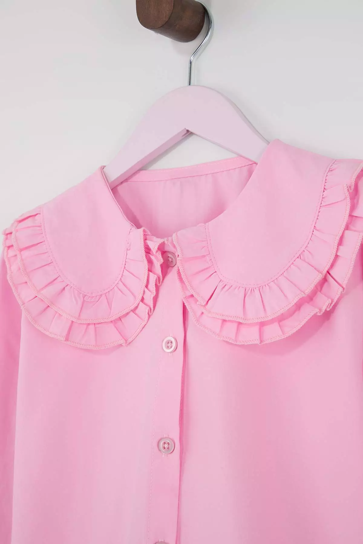 Pink Girl'S Baby Collar Woven Long Sleeve Holiday Shirt Tkdss26Go00002