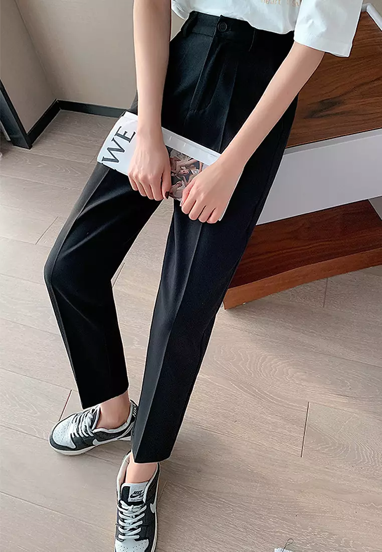 Summer Korean style high waisted nine-point suit pants CA24032506BK