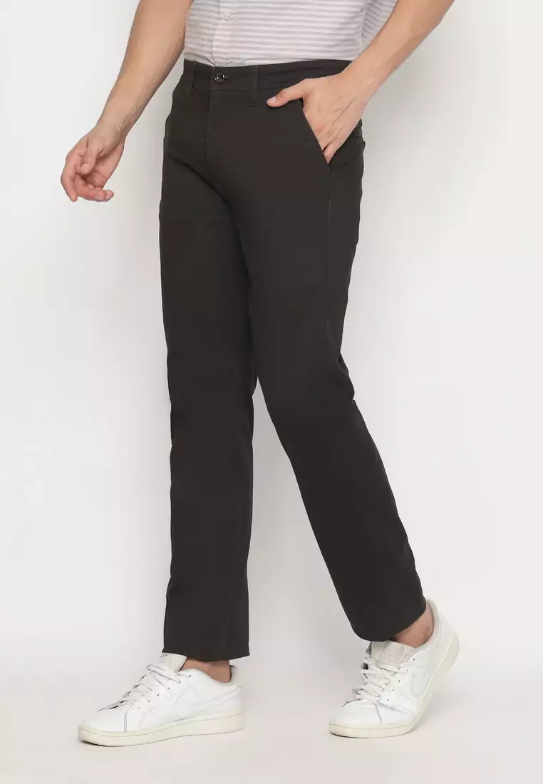 POLICE Celana Chino Panjang Dk.Coffee Cotton Premium Regular Fit Pria