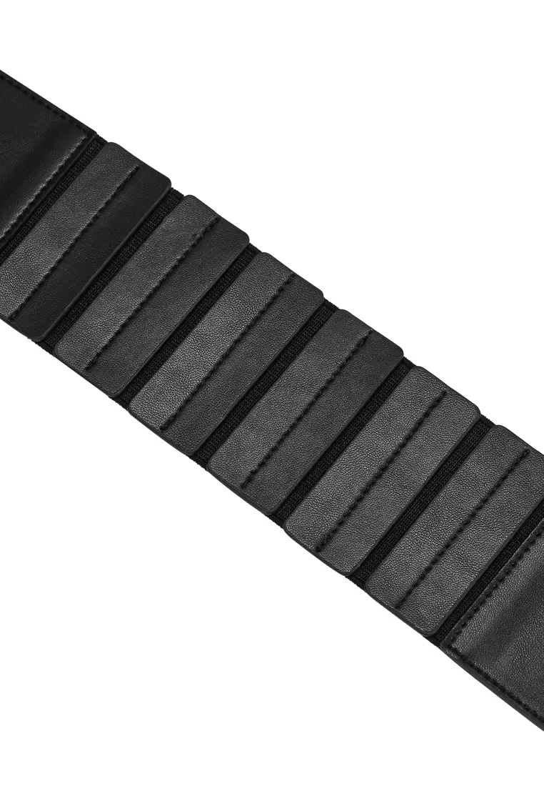 Noa 女士腰带宽版可调节，带弹性及针扣 - 黑色