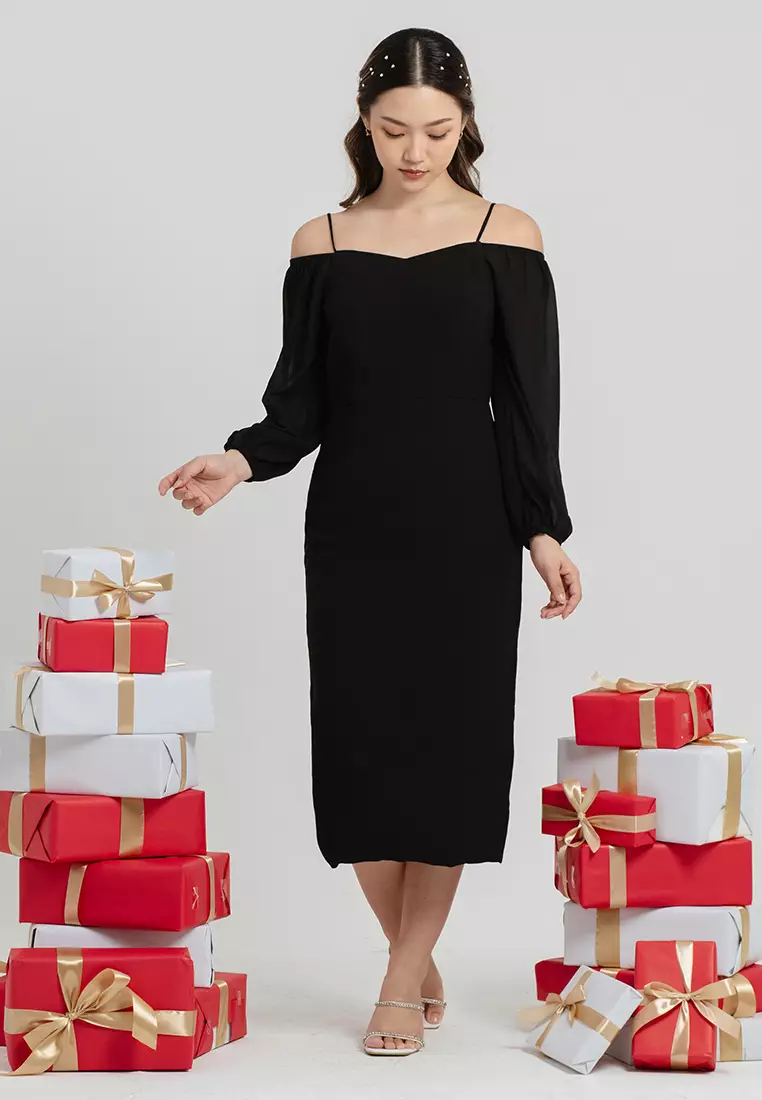 Glory Off Shoulder Dress in Black