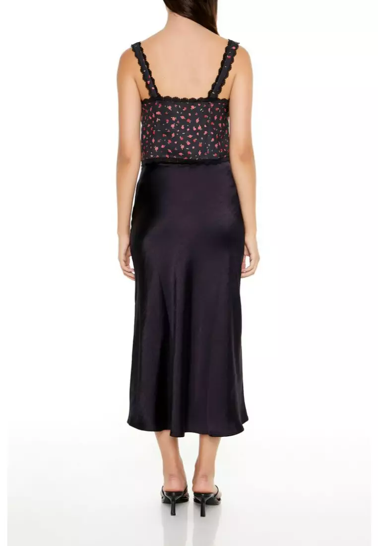 Forever 21 black satin skirt top