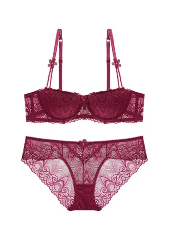 ZITIQUE red Young Girls' Cute Thin Demi-cup Lingerie Set (Bra And Underwear)  - Wine Red B61ACUS1039961GS_1