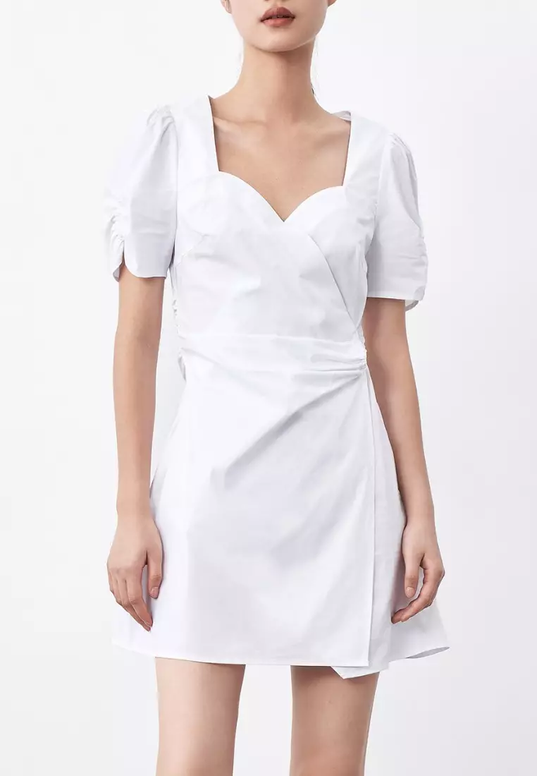 Ruched Puff Sleeve Wrap Dress