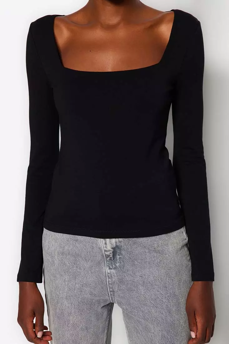 Square Neck Fitted Knit Top