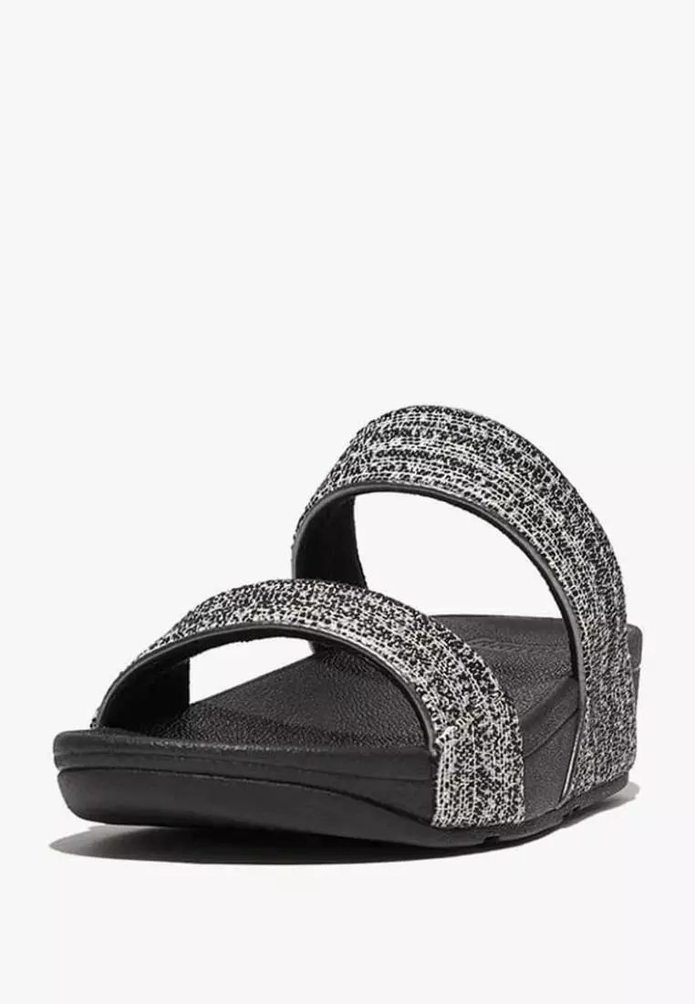 Discount on Fitflop  shoes - SKU: Fitflop Lulu Shimmerweave Toe-Post Slides Go2-231 Black Mix