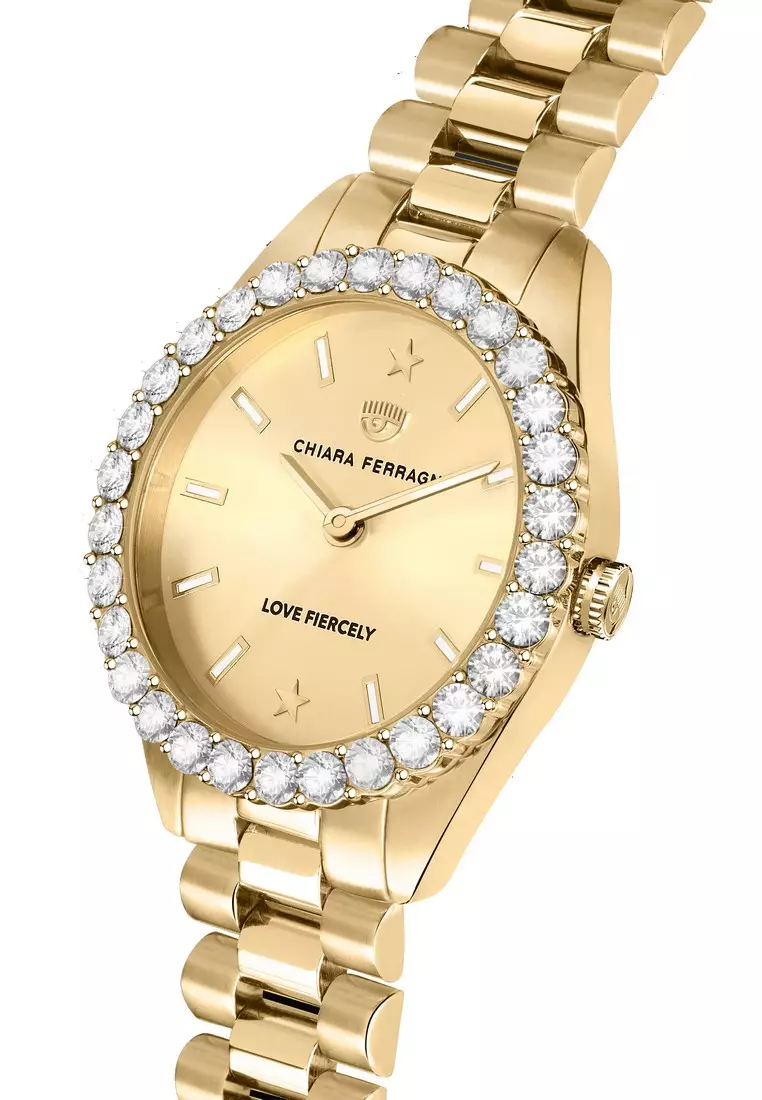 【2 Years Warranty】 Chiara Ferragni Everyday 32mm Yellow Gold Sunray Dial Women's Quartz Watch R1953100509
