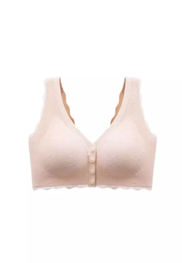 Premium Rylee Lace Plus Size Seamless Wireless Paded Push Up Bra in Nude