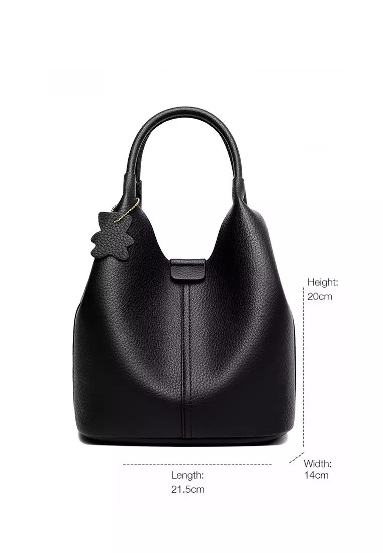 Black faux top leather bucket bag