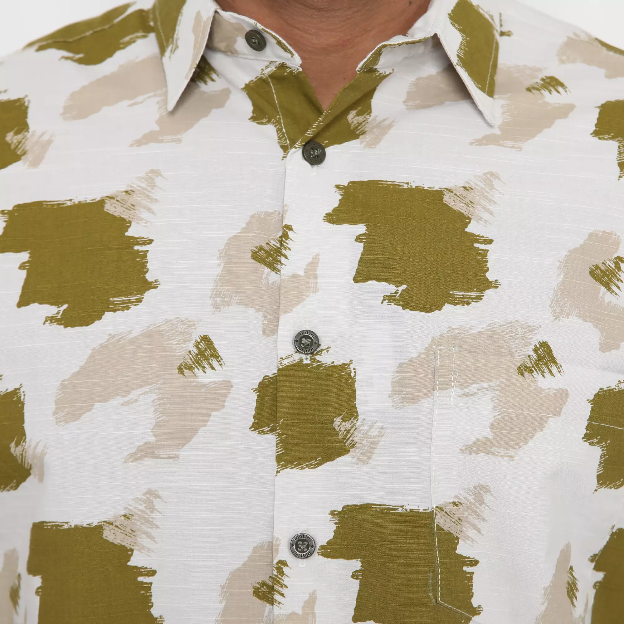 Platini Kemeja Motif Pria Lengan Pendek Katun Krem 73333