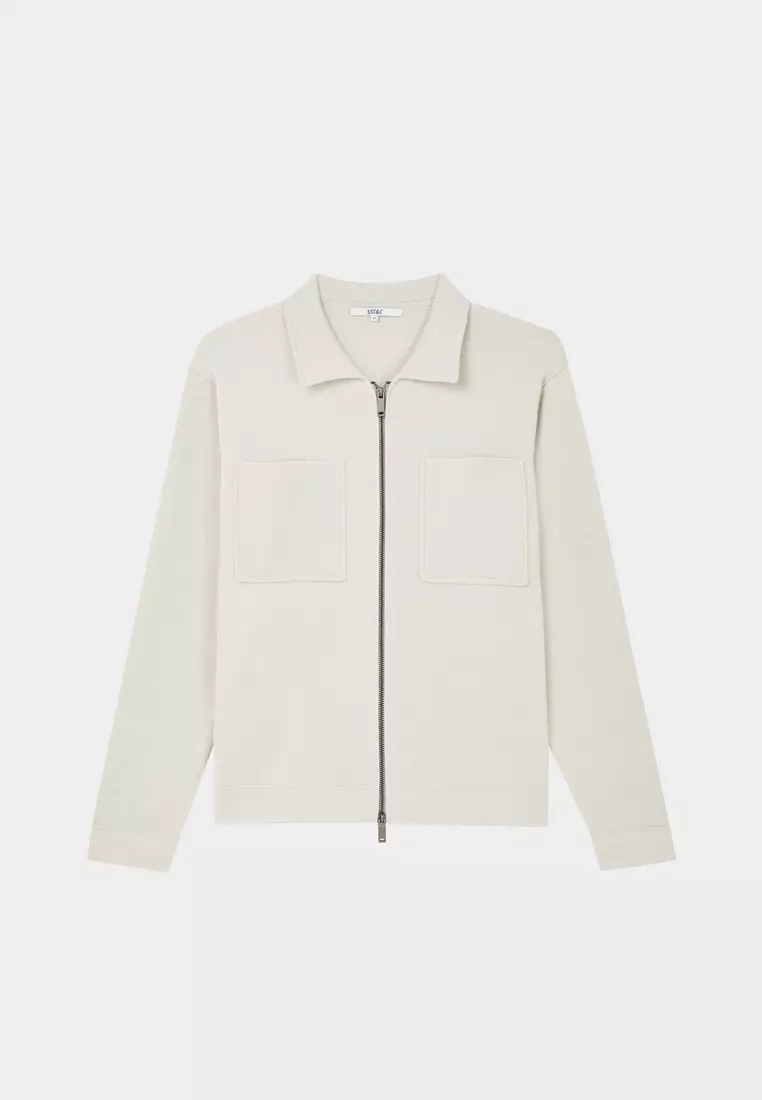 Cloud Gray Double-Pocket Full-Zip Cardigan