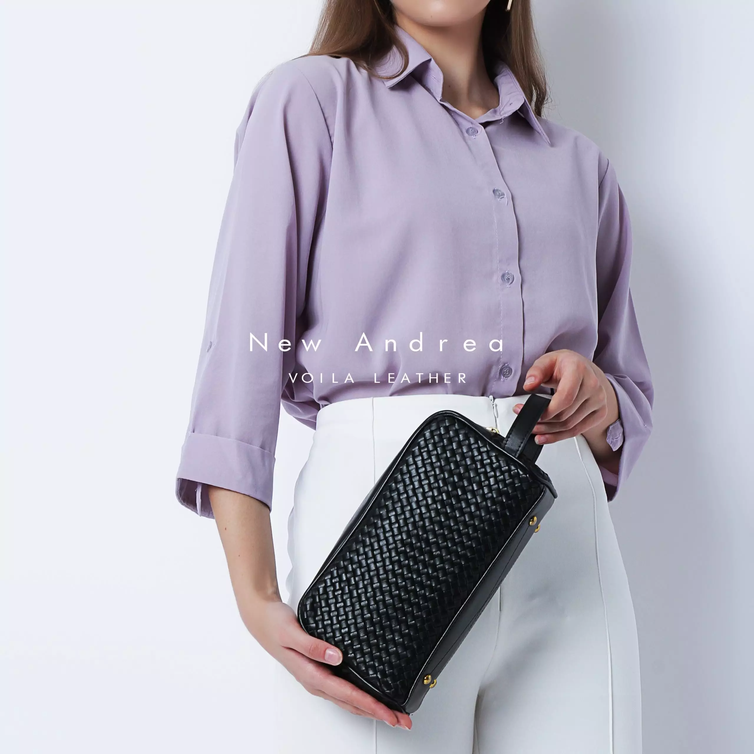 Pouch Anyaman Kulit Asli Voila New Andrea Black