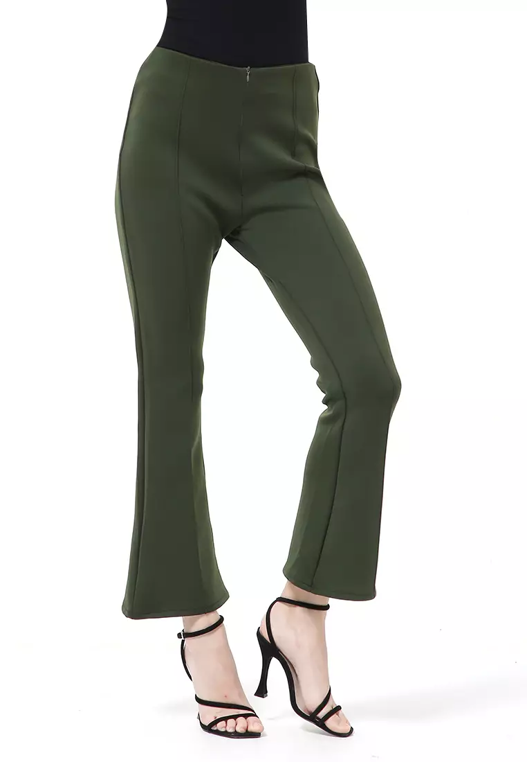 Stella Celana Kerja Wanita Long Pants Cutbray Simple Design Material Scuba ORIGINAL - Army Green