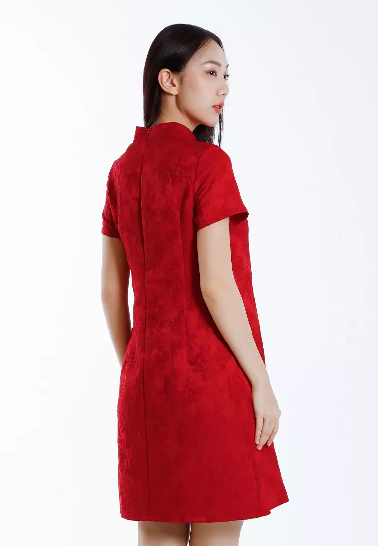 Forest Ladies Jacquard Cheongsam Dress Women A-Line Cheongsam - 885097-50DkRed