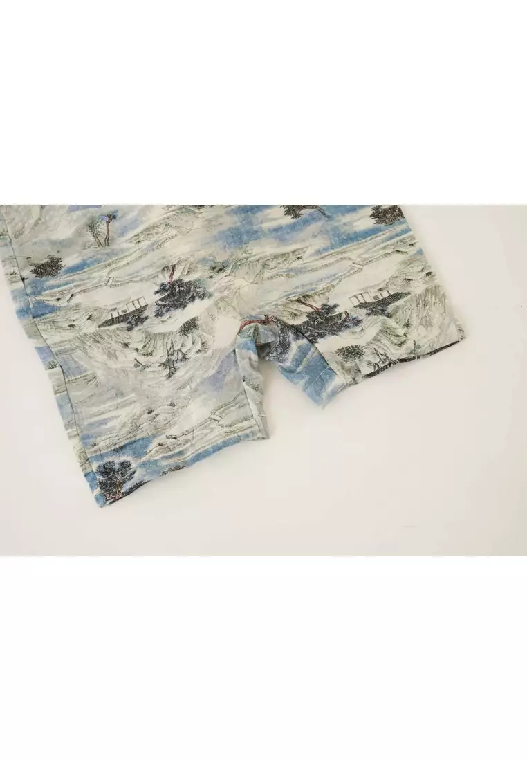 中國風景畫山水房屋嬰兒男孩唐裝漢服連身褲0840