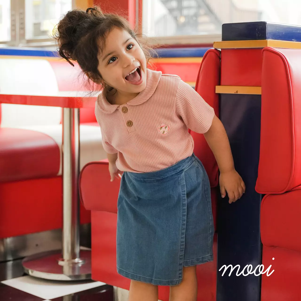 Mooi Atasan Anak Perempuan Laura Rib Top - Blue Rain