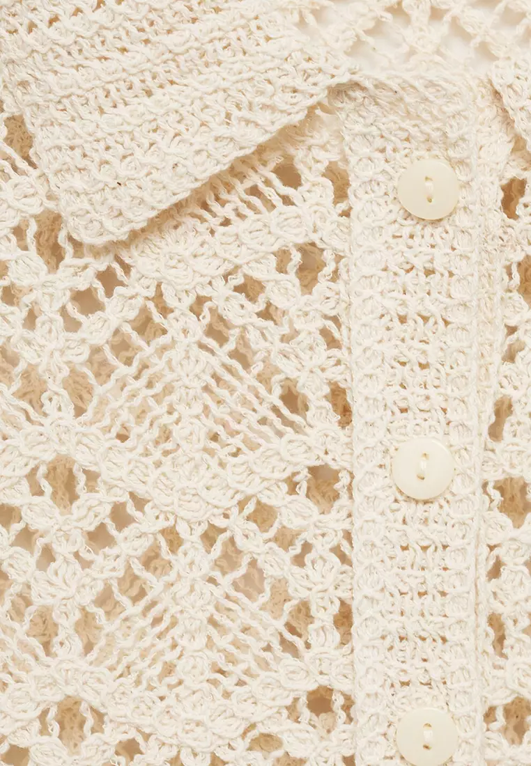 Short-Sleeved Crochet Sweater